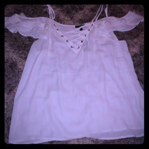 Express ruffle cold shoulder cross front tank LG